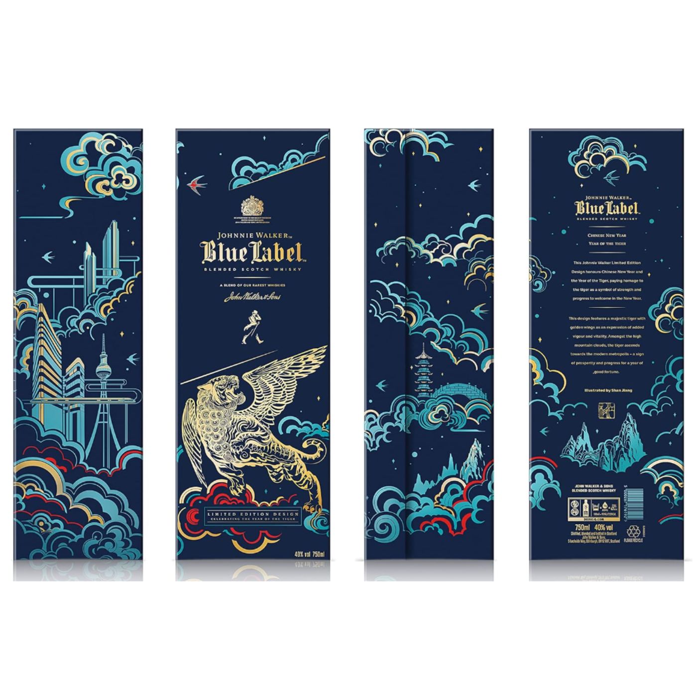 Johnnie Walker Blue Label Chinese New Year - Year of the Tiger 2022 Limited Edition Design with Gift Box Blended Scotch Whisky 70cl